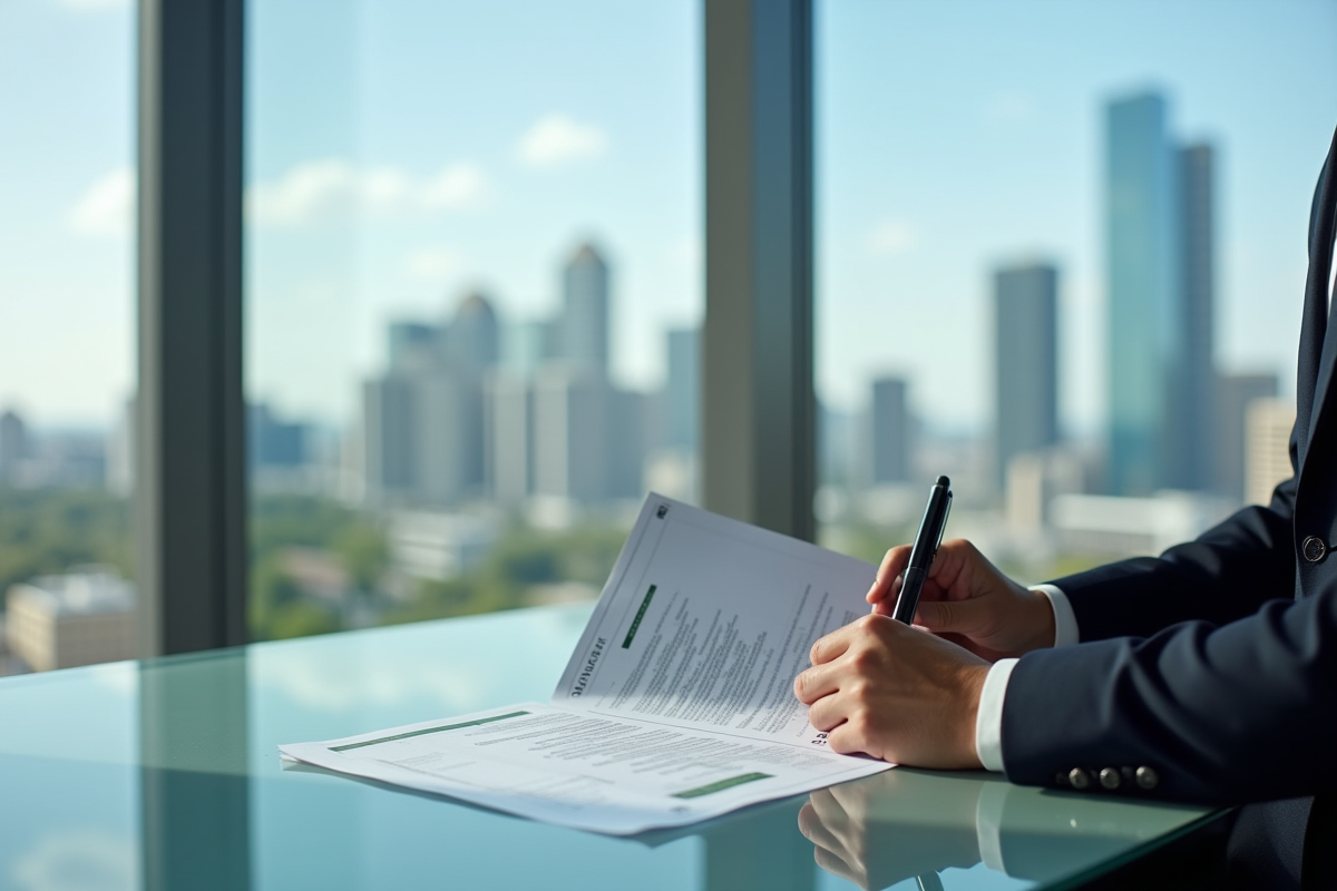 Agent immobilier de luxe dans un bureau moderne avec vue sur la ville