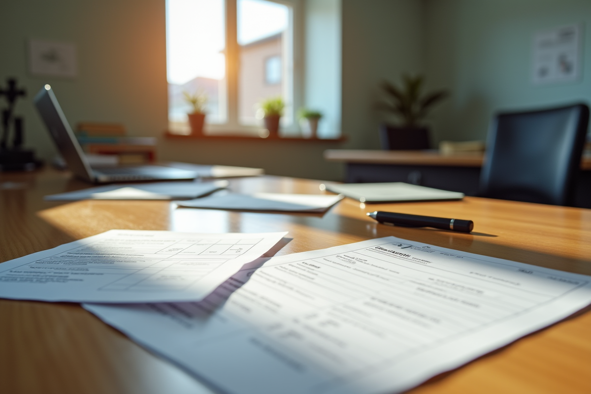 Bureau municipal avec documents et formulaire de demande de logement