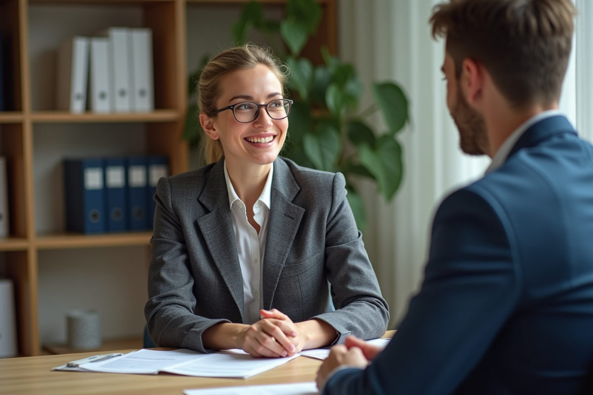 Conseillère financière discutant avec un jeune homme