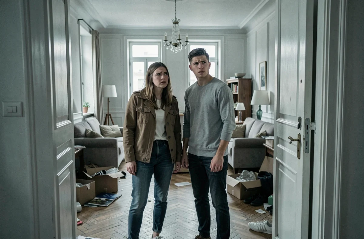 Couple découvrant leur appartement cambriolé, illustrant la garantie vol de l'assurance multirisque habitation