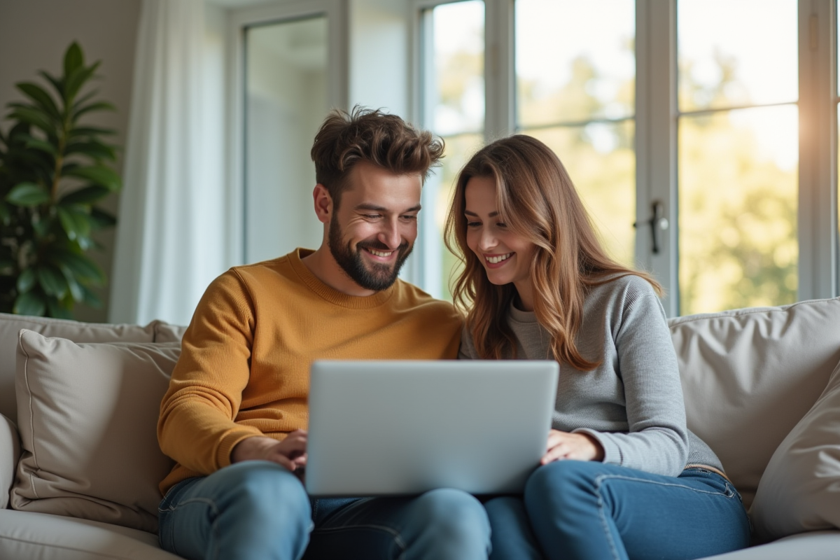 Jeune couple dans un salon lumineux et moderne