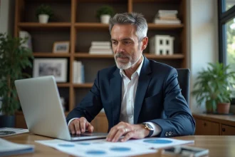Expert immobilier en costume dans un bureau &eacute;l&eacute;gant