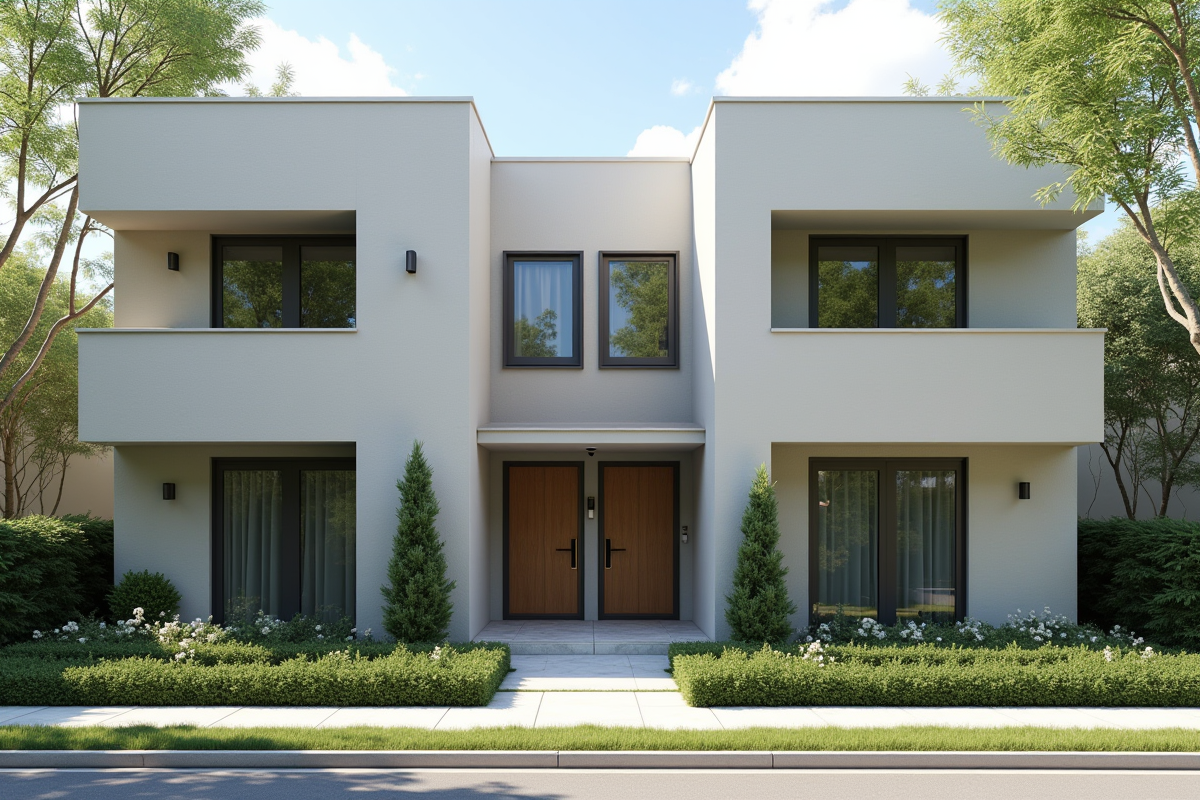 Façade moderne d'un triplex en quartier calme