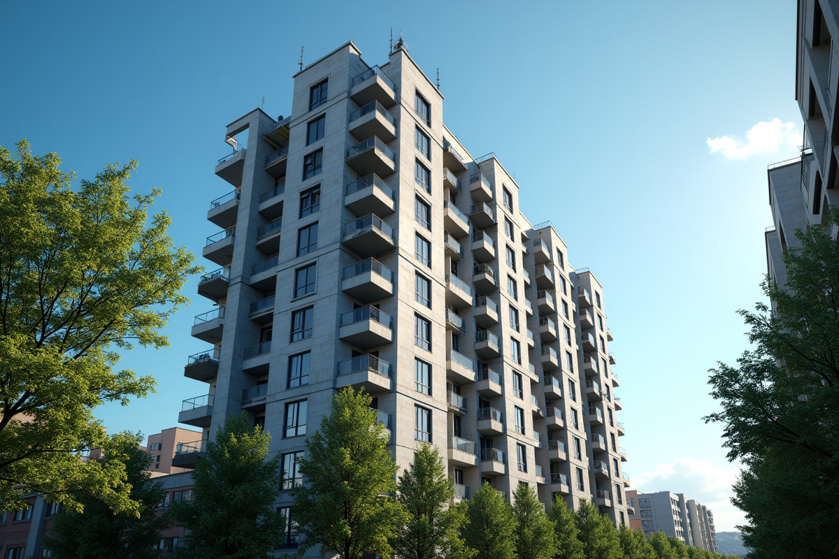 Façade d un immeuble d appartement dans un quartier urbain ensoleille