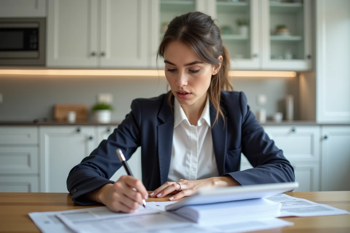 Femme d affaires en réunion dans une cuisine moderne