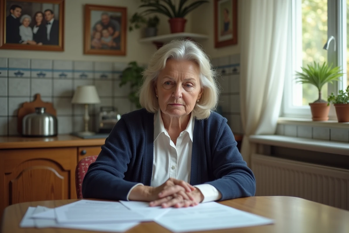 Femme d'âge moyen examine un contrat d'énergie dans la cuisine