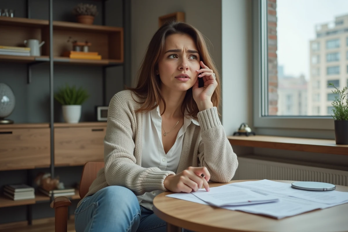 Jeune femme inquiète avec documents de location