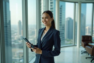 Femme d'affaires confiante dans un bureau à Dubai