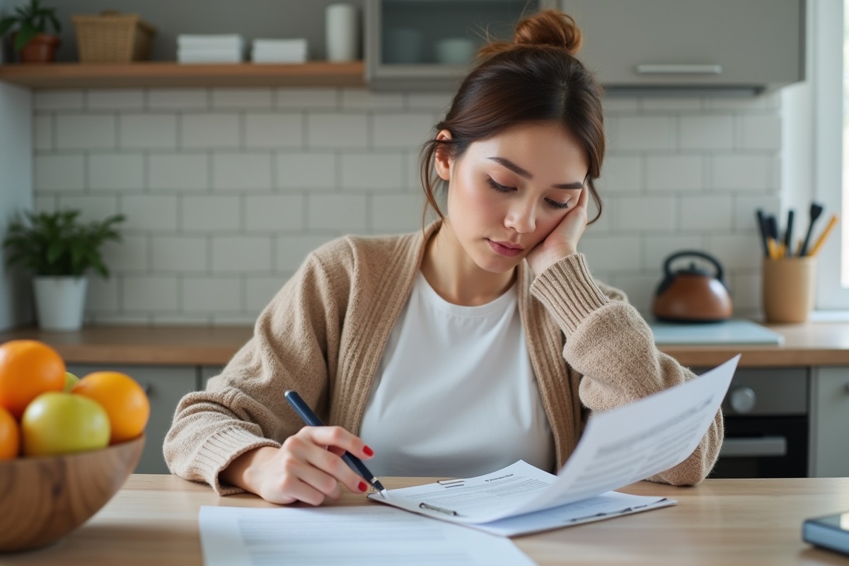 Jeune femme examine ses documents d