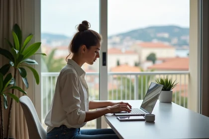 Femme travaillant dans un bureau lumineux à Nice