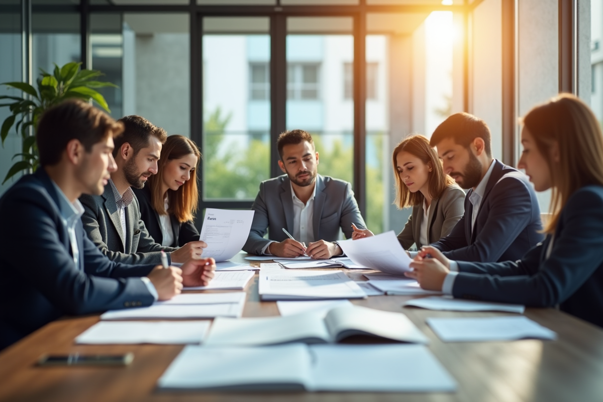 Groupe de professionnels analysant des factures de location