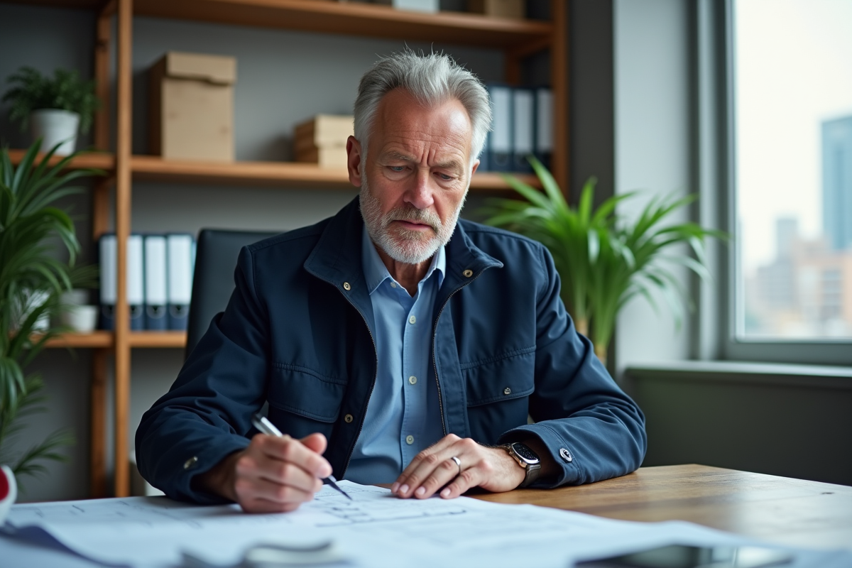 Hommes de construction en bureau professionnel