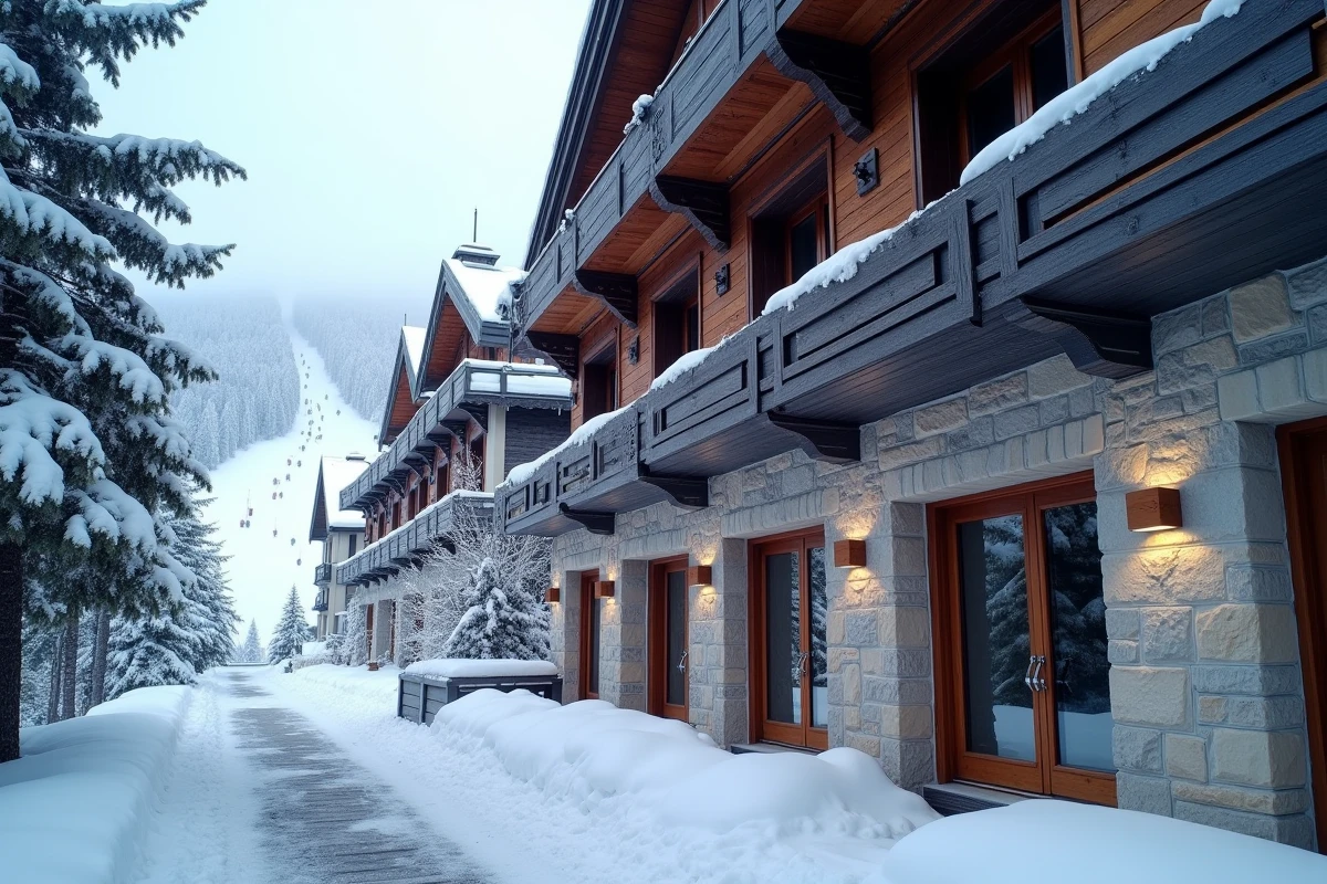 Immeuble d'appartements à vendre avec vue directe sur les pistes aux Menuires en hiver