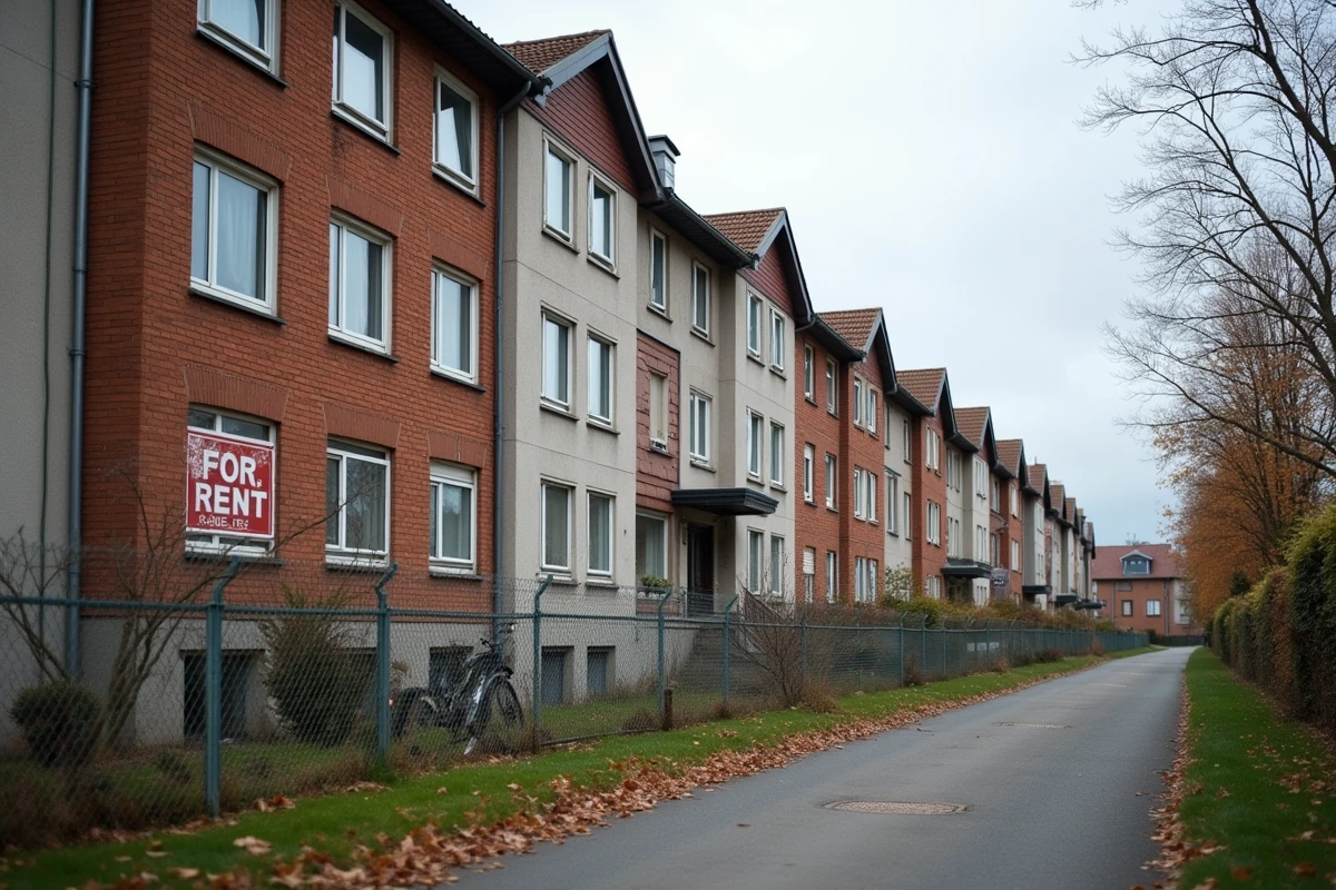 Immeubles de location abordables dans une ville du Bas-Rhin avec panneaux à louer visibles