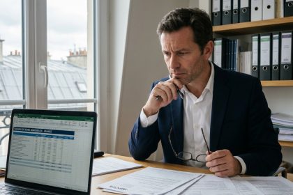 Propriétaire parisien examinant des documents fiscaux pour un investissement en meublé sans accompagnement professionnel
