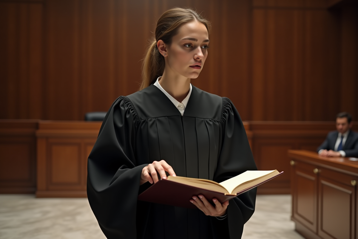 Jeune juge en robe noire dans une salle d