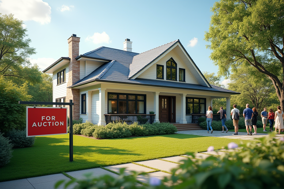 Maison individuelle avec panneau vente aux enchères devant