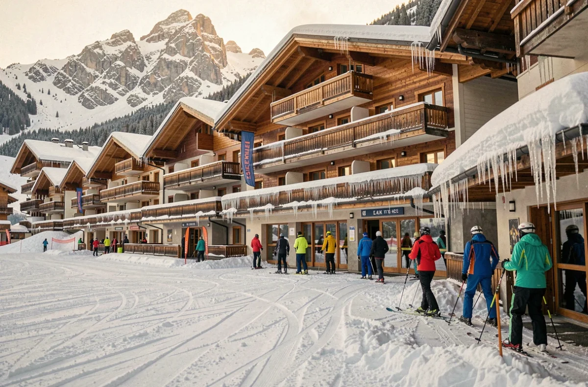 Résidence Croisette aux Menuires avec accès direct aux pistes côté front de neige en hiver