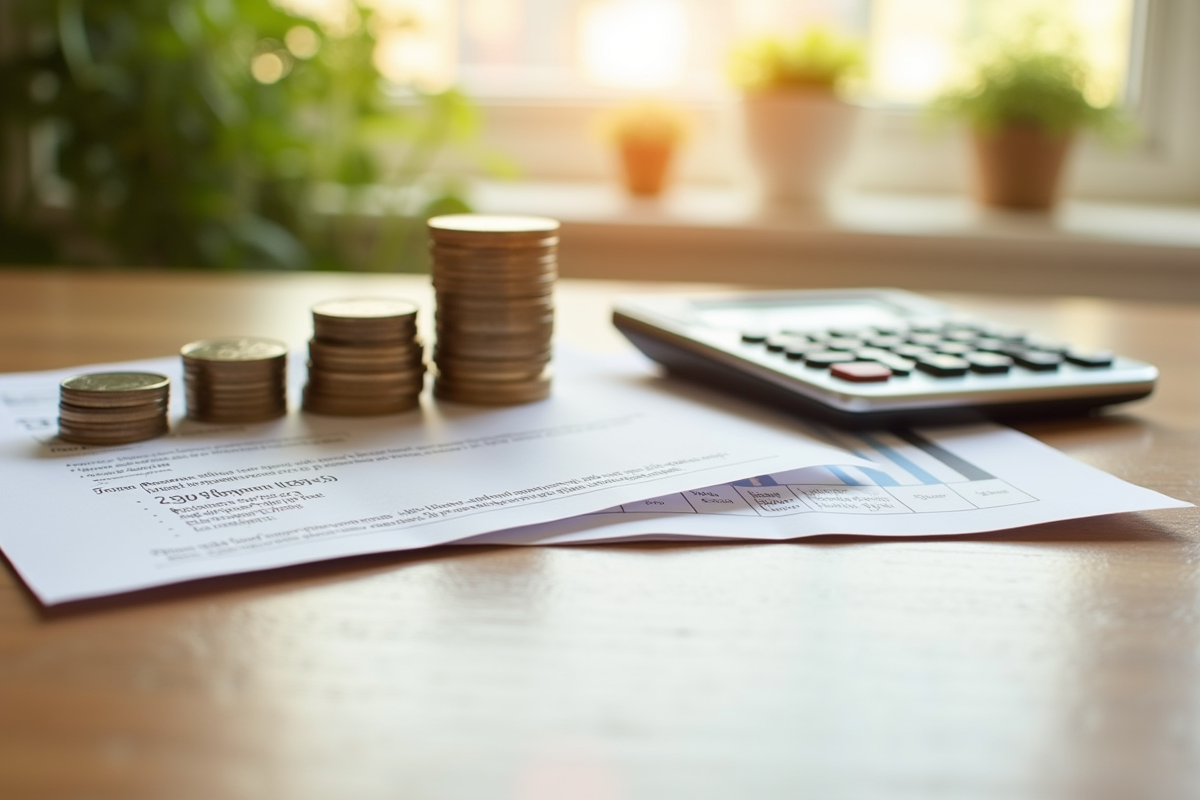 Pièces de monnaie et contrat de pret immobilier sur une table