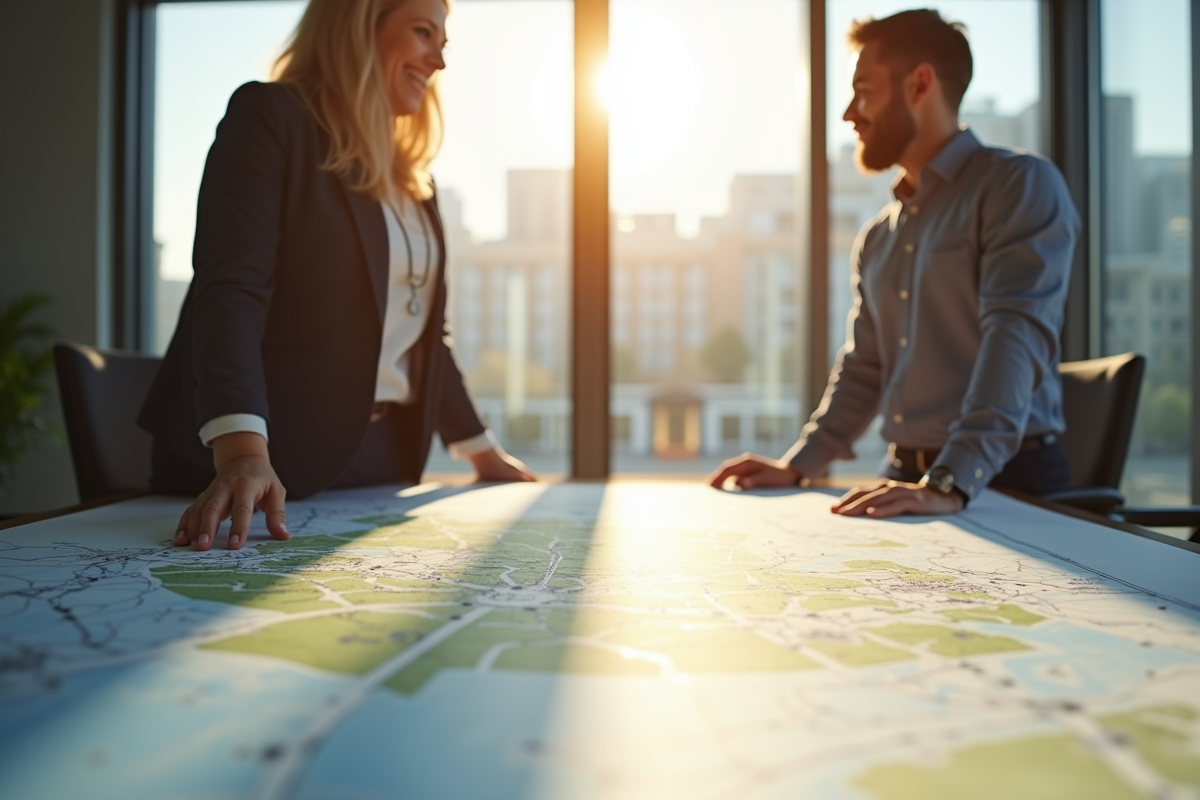 Urbaniste et élu examinant une carte de développement territorial