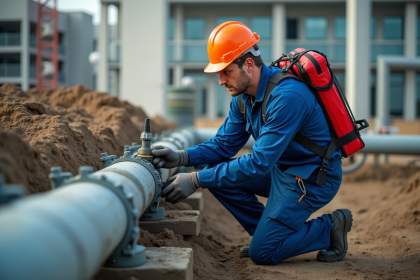 Plombier professionnel inspectant des canalisations souterraines