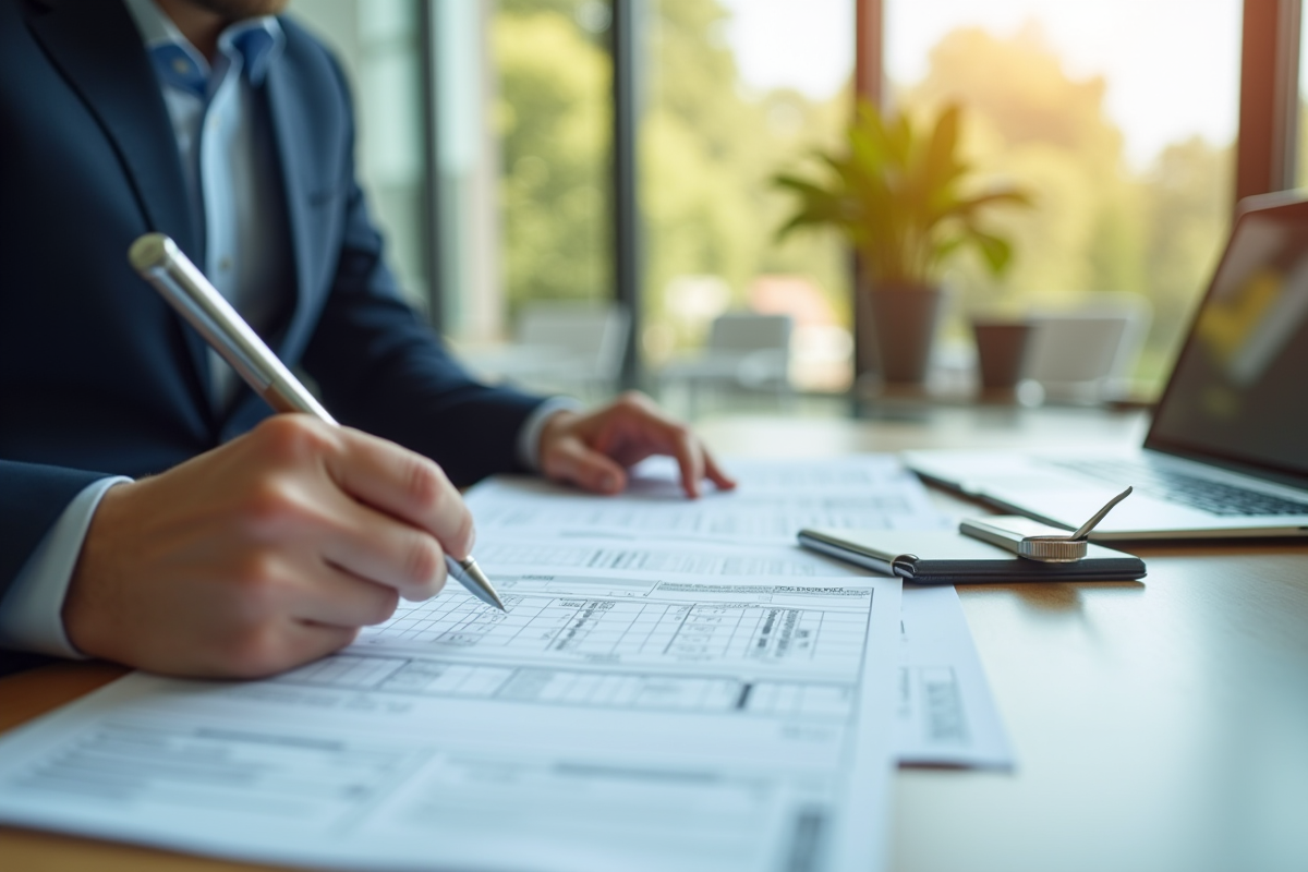 Professionnel remplissant déclaration fiscale au bureau