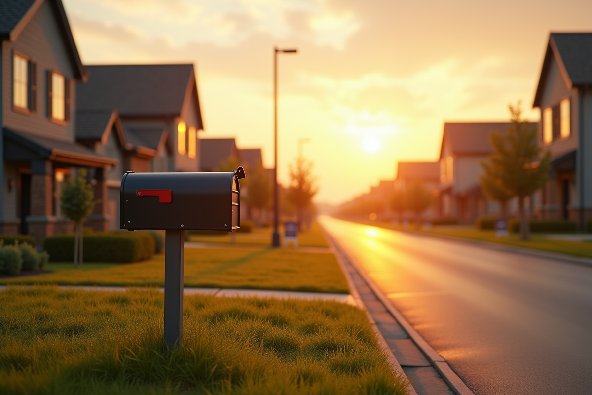 Rue résidentielle au lever du soleil avec maisons neuves