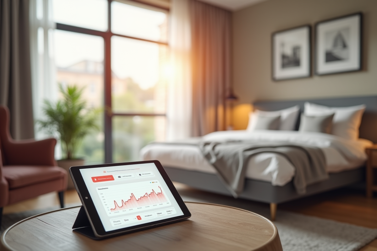 Salon moderne lumineux dans un appartement urbain avec tablette