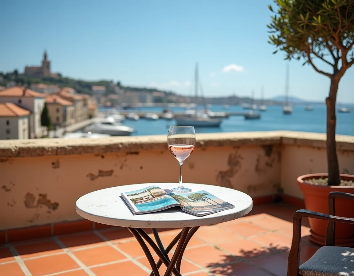 Terrasse de toit avec vue panoramique sur le port de Marseille et la Basilique Notre-Dame de la Garde dans un quartier abordable